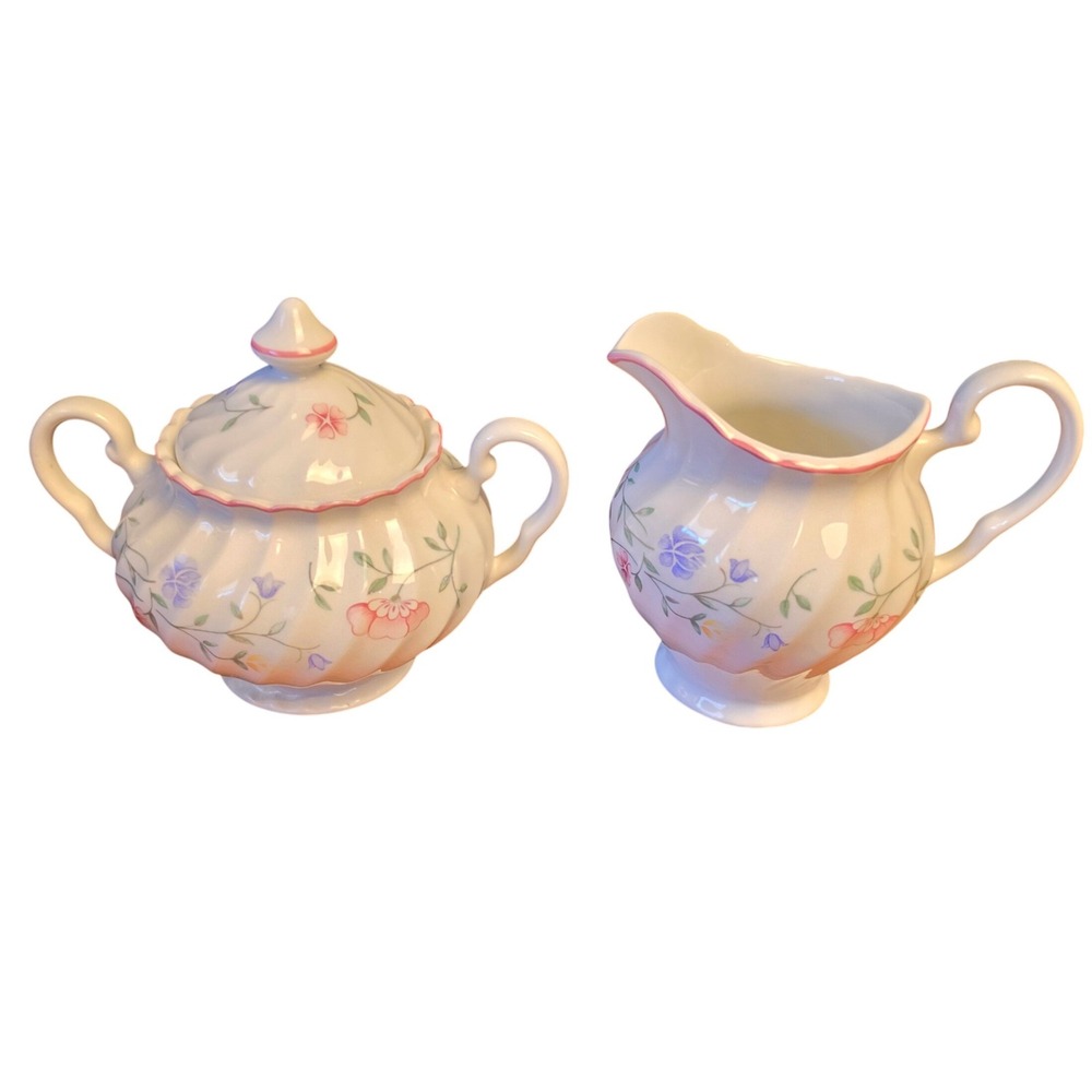 Vintage Made in England Floral Bone China Creamer and Lidded Sugar Bowl Set